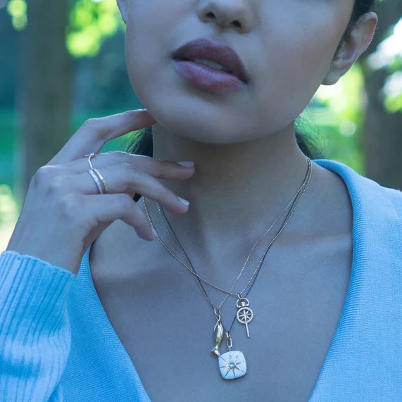 White Enamel Vermeil Cushion Locket With Blue Sapphire