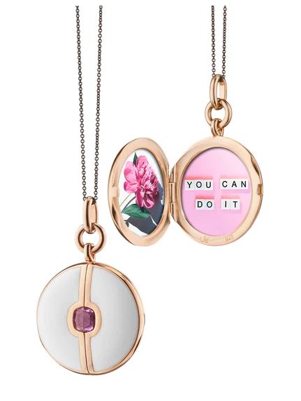 White Enamel And Vermeil Round Locket With Pink Sapphire