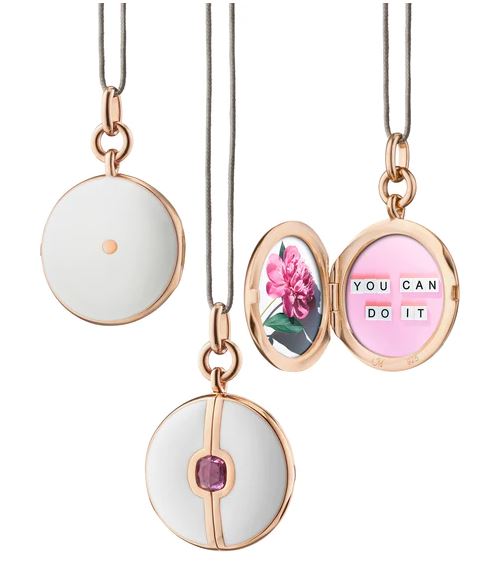 White Enamel And Vermeil Round Locket With Pink Sapphire