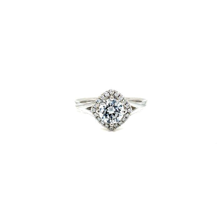 18KW Kite Set Cushion Halo Diamond Engagement Semi-Mount Ring
