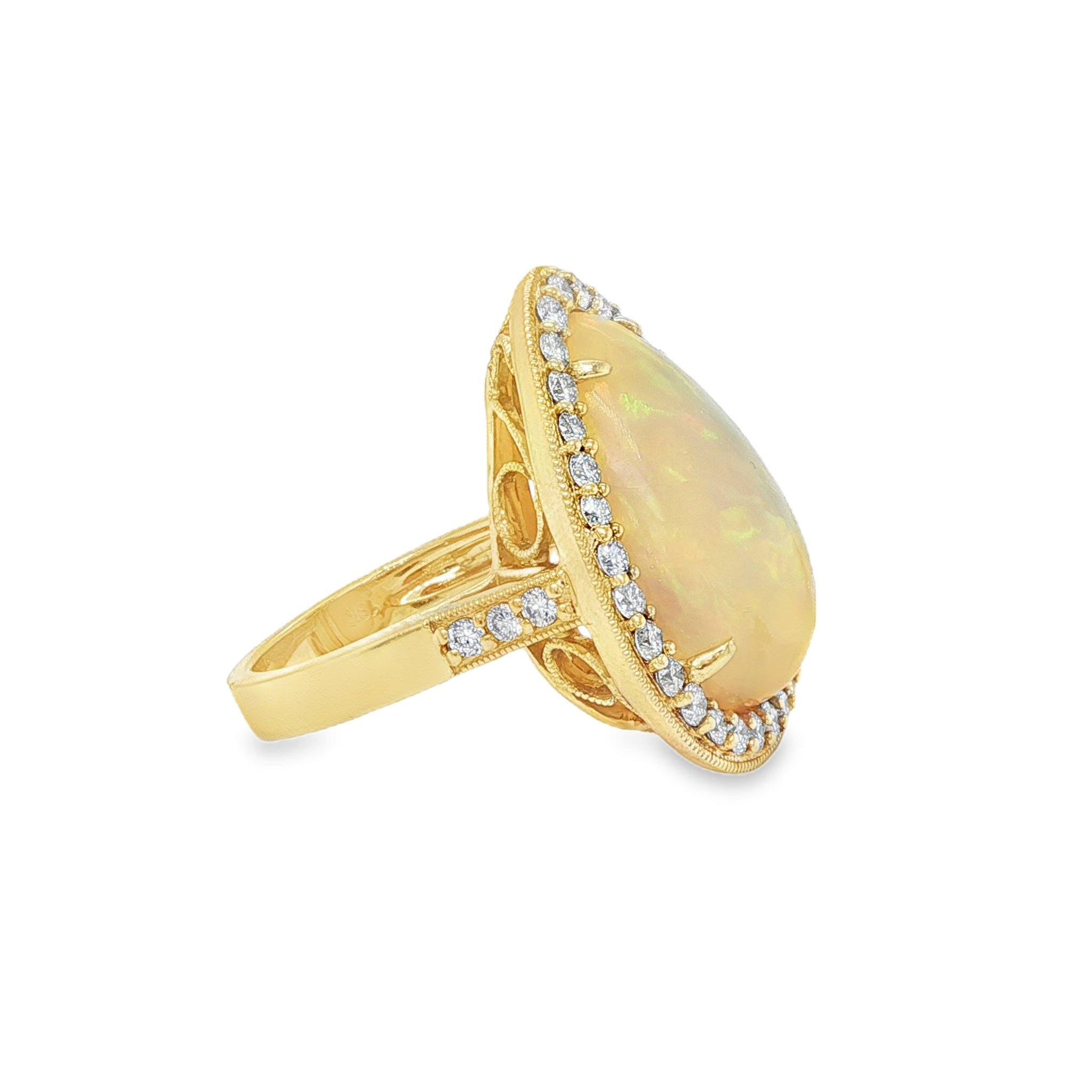 18K YELLOW GOLD OPAL AND DIAMOND ESTATE RING