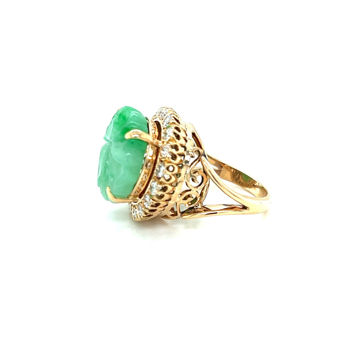 14KY Carved Jadeite Diamond Ring
