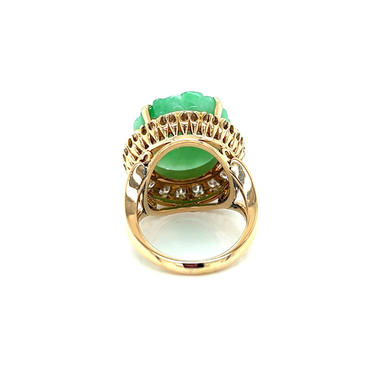 14KY Carved Jadeite Diamond Ring
