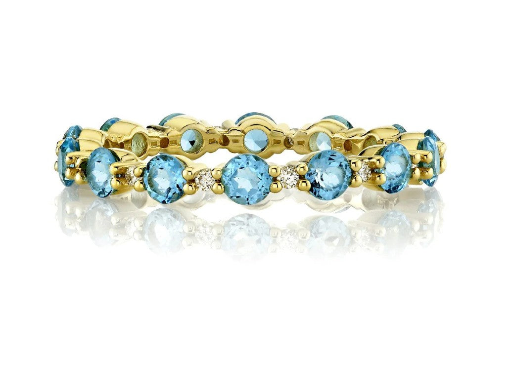 18KY Swiss Blue Topaz And Diamond Eternity Band