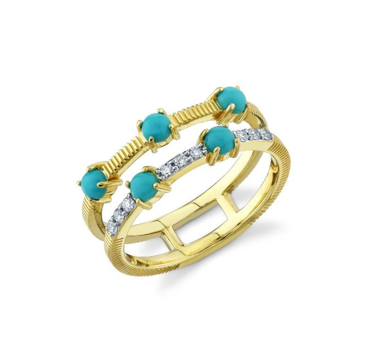 Turquoise And Diamond Double Row Band
