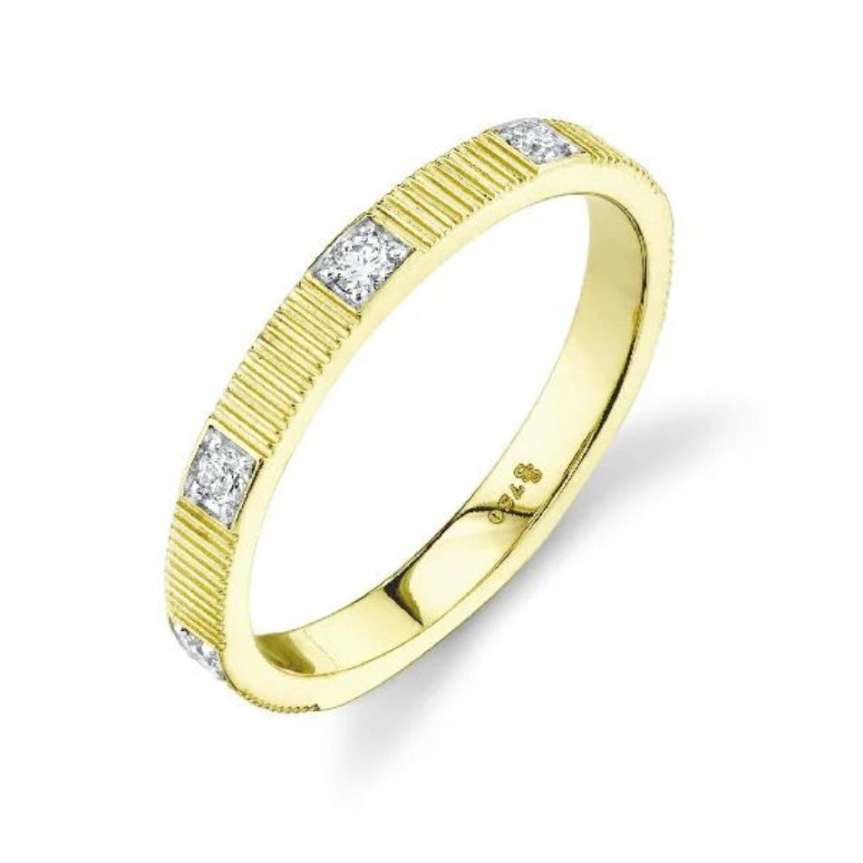 18KY Diamond Stacker With Strie Detail Band