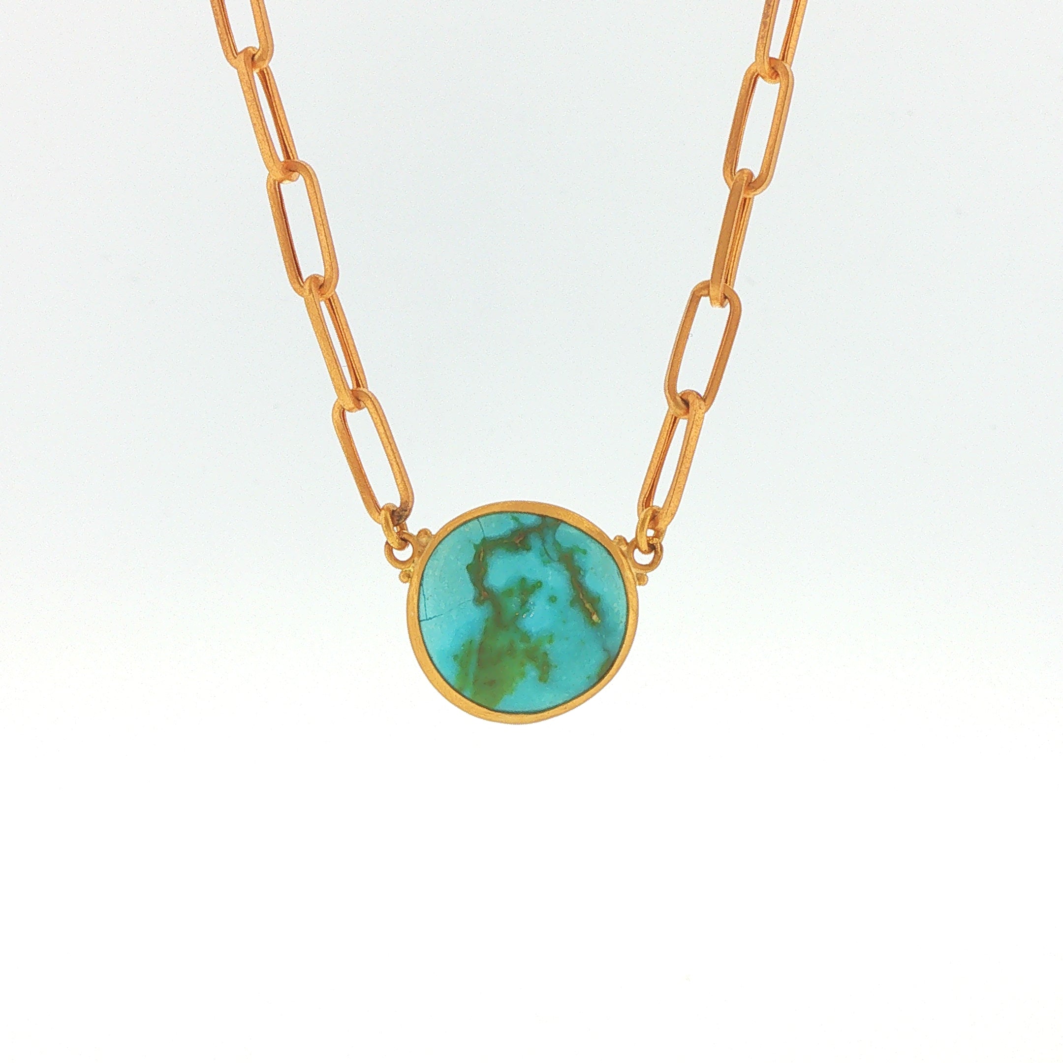24KY/18KY Lika Behar Sonoran Turquoise Round Cabochon Pendant Necklace