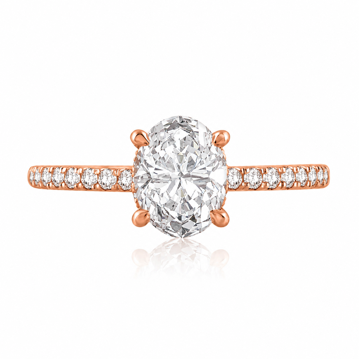 14KR A. Jaffe Oval Solitaire Engagement Ring with Under Halo