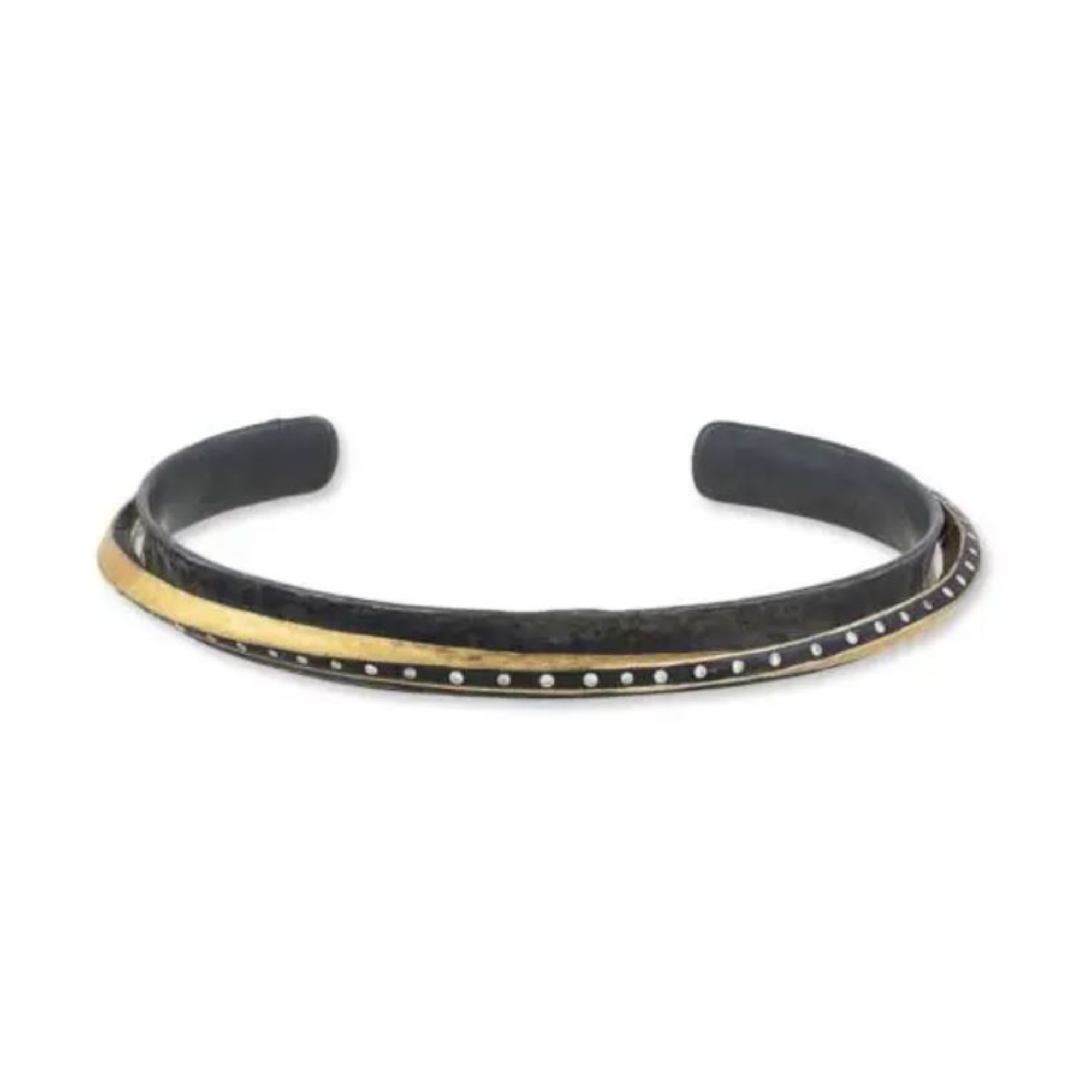 SS/24KY Hammered Fusion Gold Twist Open Cuff Bracelet With Diamonds