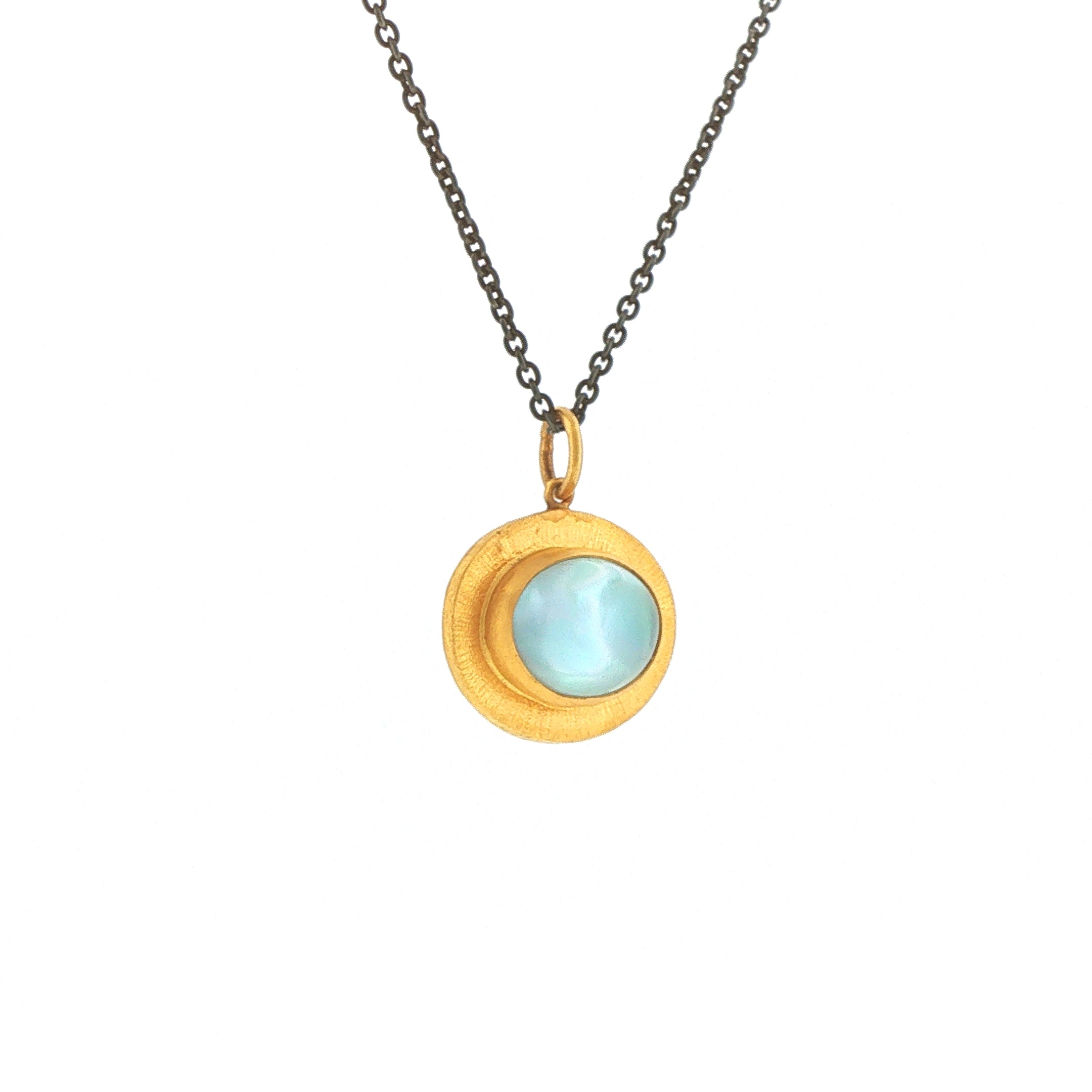 SS/24KY Lika Behar Pompei Blue Topaz Cabochon and Mother of Pearl Doublet Pendant