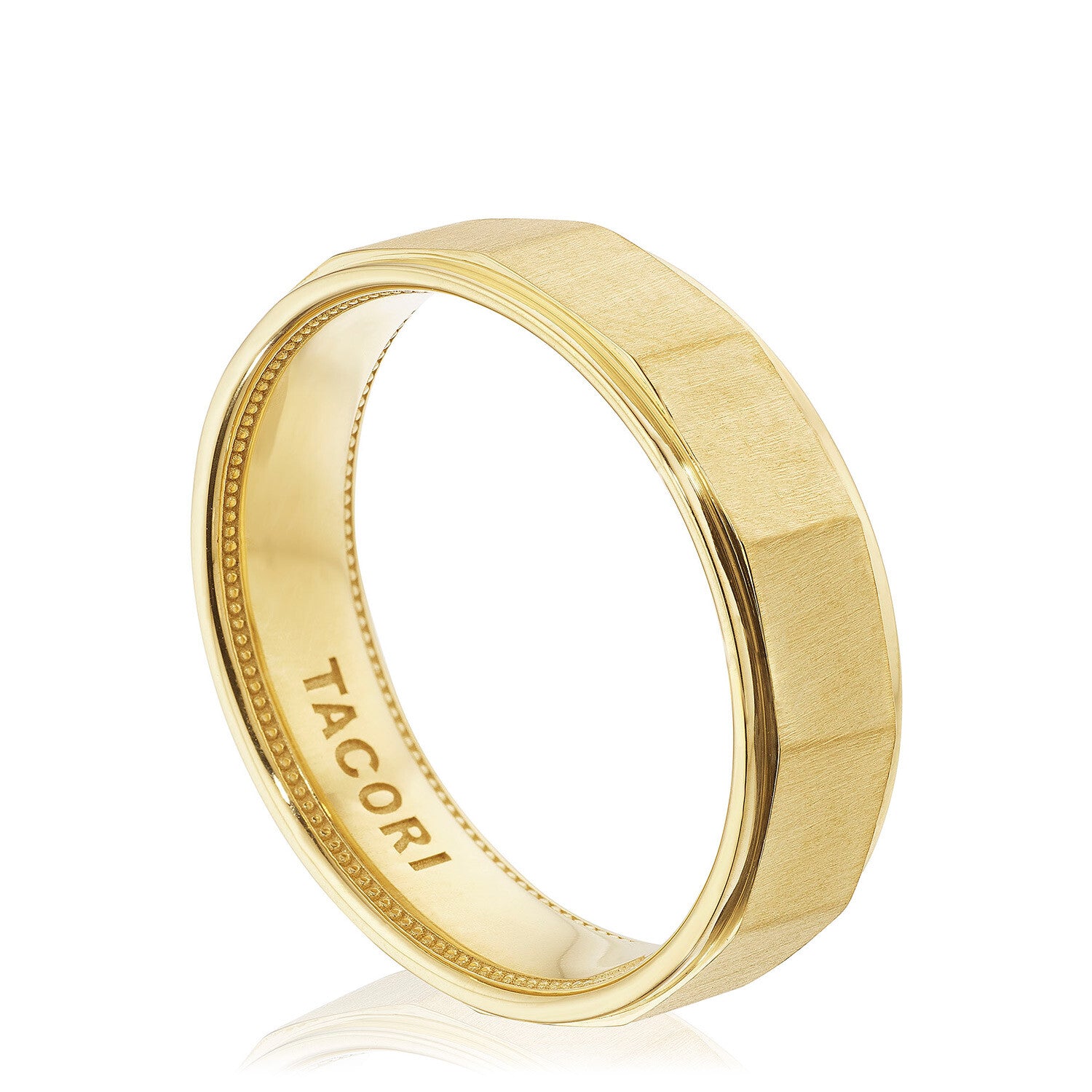 18KY Tacori Geometric Faceted Design Satin Wedding Band