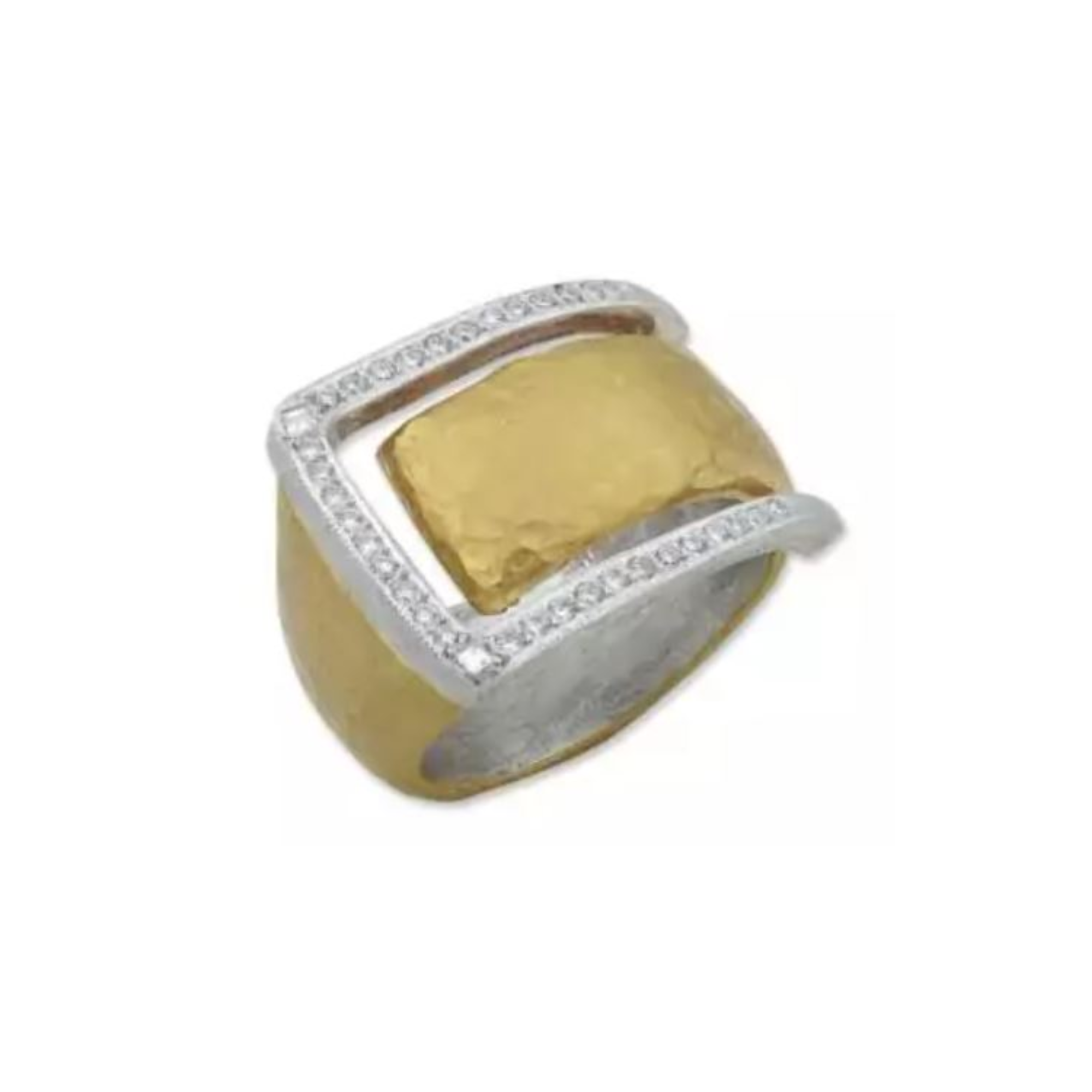 SS/24KY “Deco” Ring With Round & Square Step Cut Diamonds