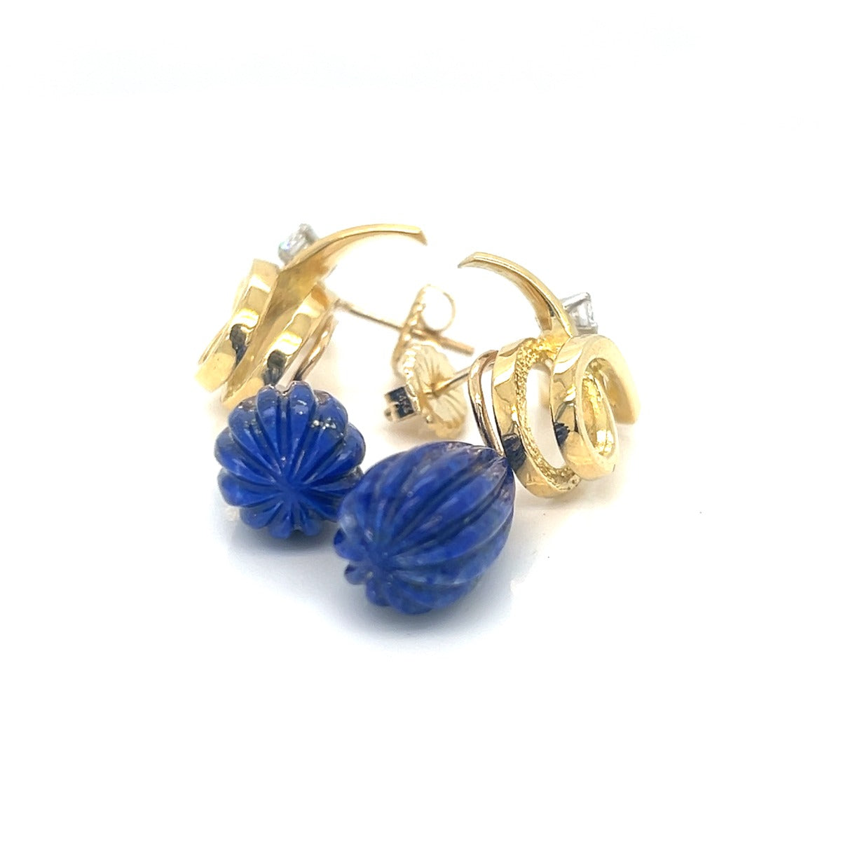 18KY Blue Lapis And Diamond Earrings