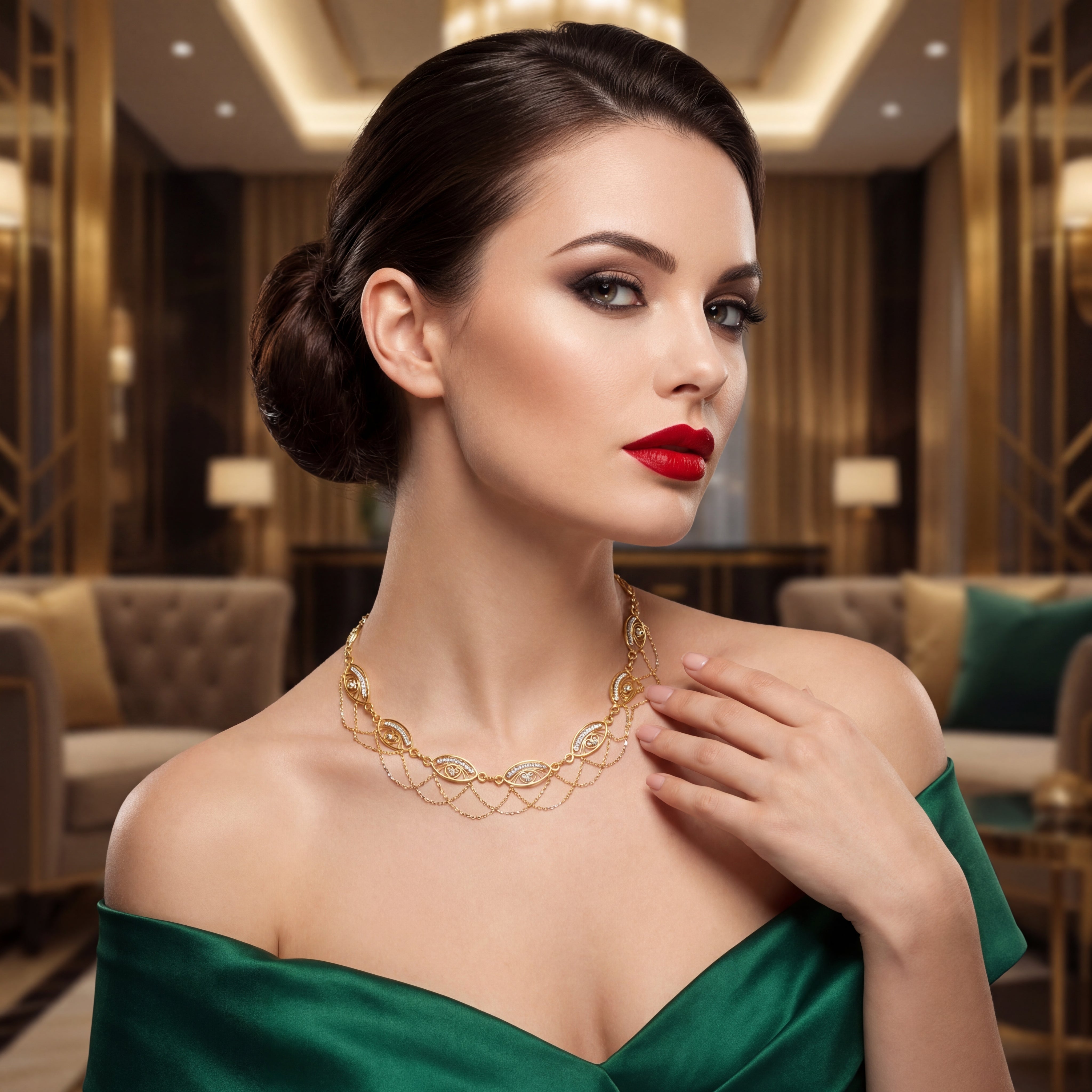 18K YG ART NOUVEAU NECKLACE WITH SEED PEARLS