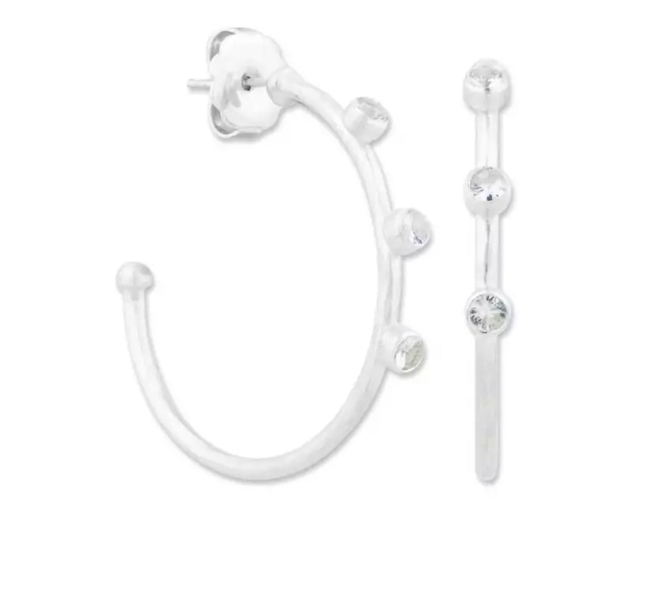 WHITE SAPPHIRE BEZEL SET HOOP EARRINGS