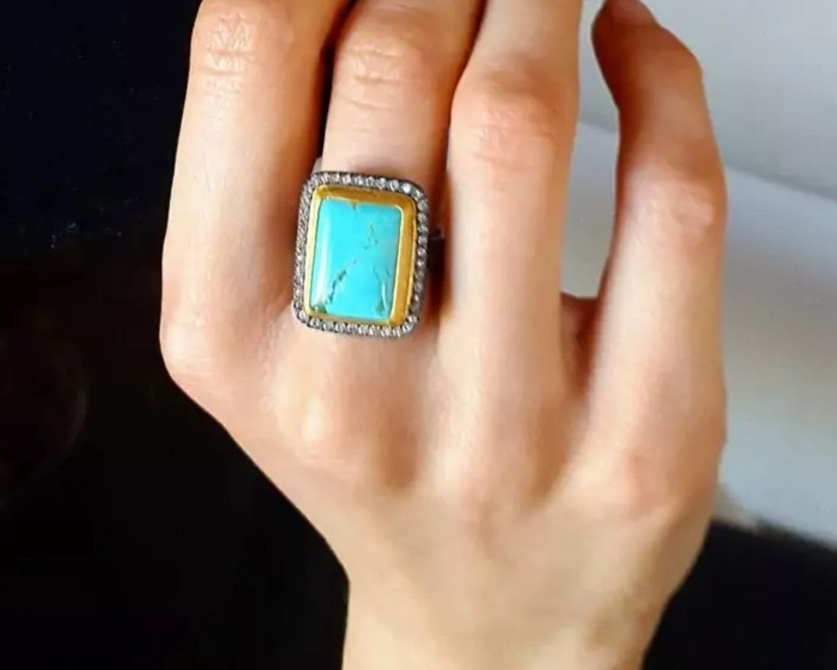 MY WORLD RING KINGMAN TURQUOISE 24K YELLOW AND STERLING SILVER