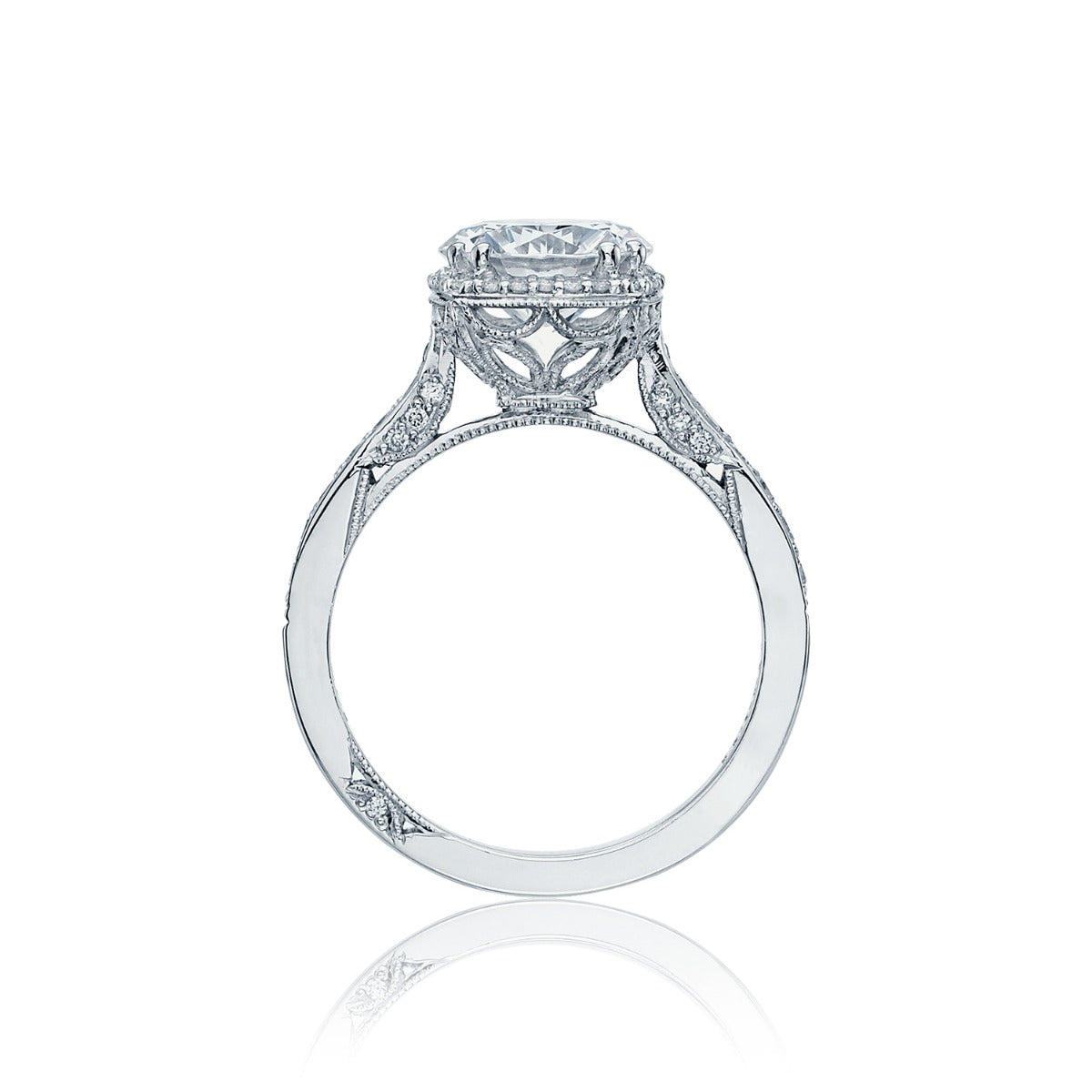 18KW Dantela Round With Cushion Bloom Engagement Ring