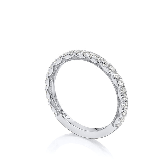 18KW Sculpted Crescent String Of Diamonds Ring