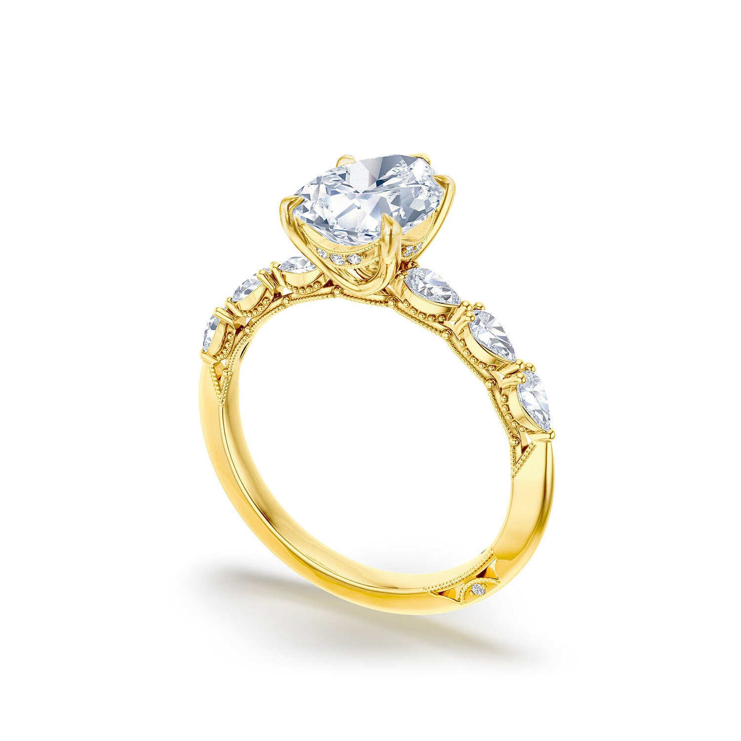 18KY Tacori Sculpted Crescent Pear Solitaire Engagement Ring