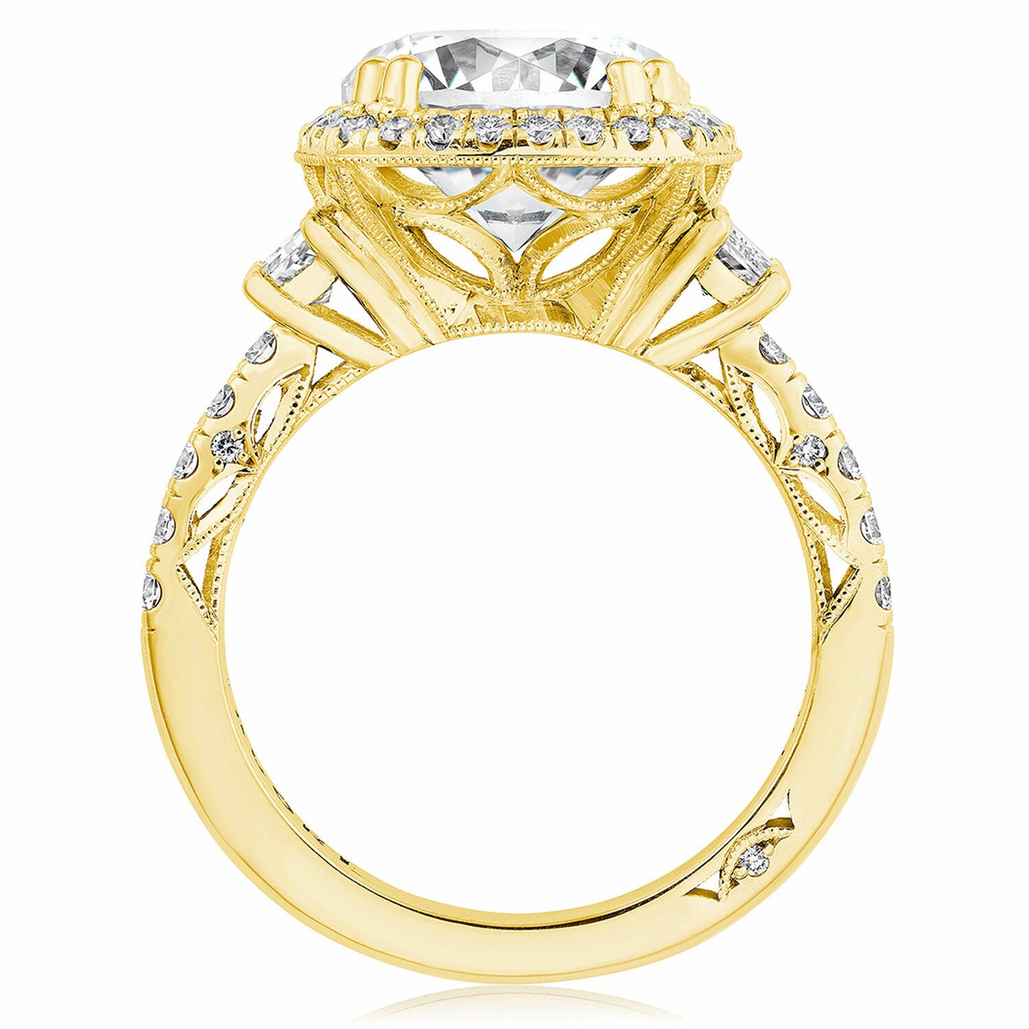 18KY Tacori Dantela Oval Three Stone Engagement Ring