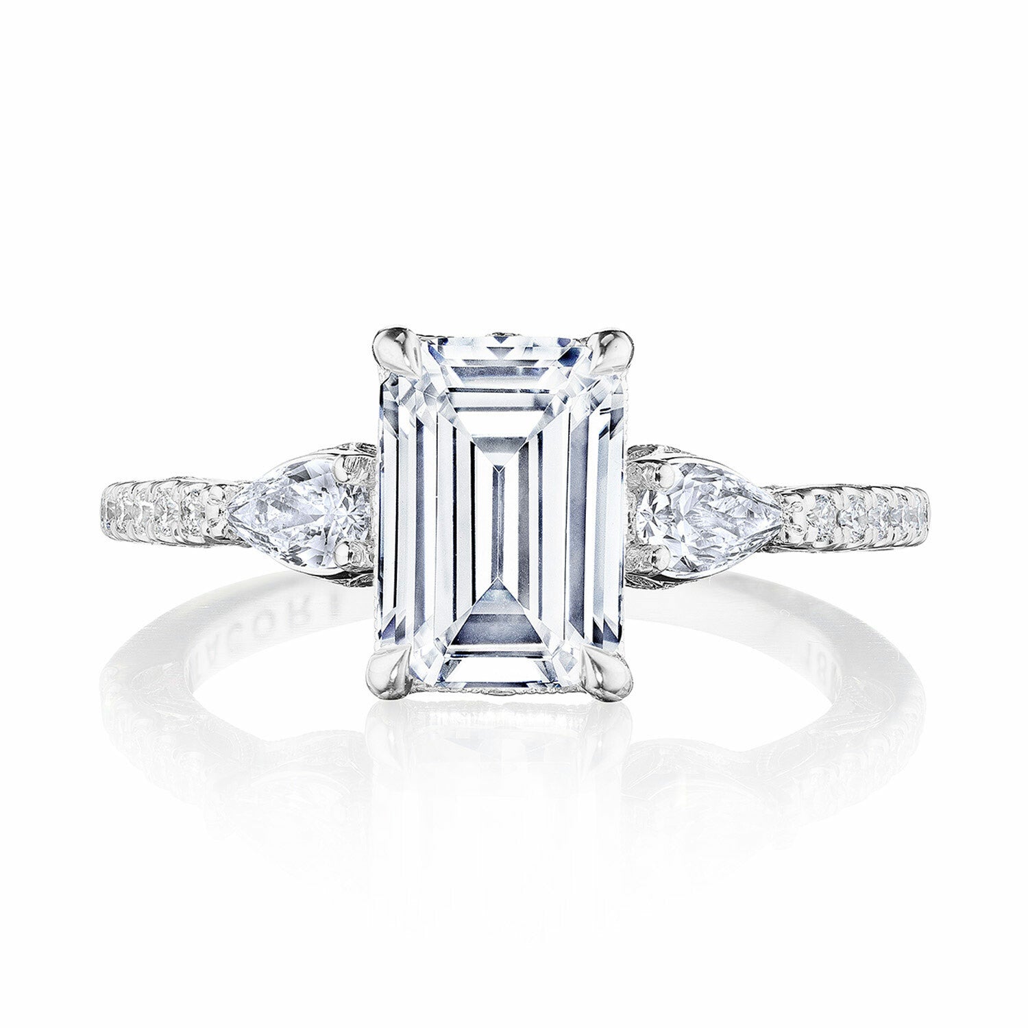 18KW Tacori Dantela Emerald Cut Three Stone Engagement Ring