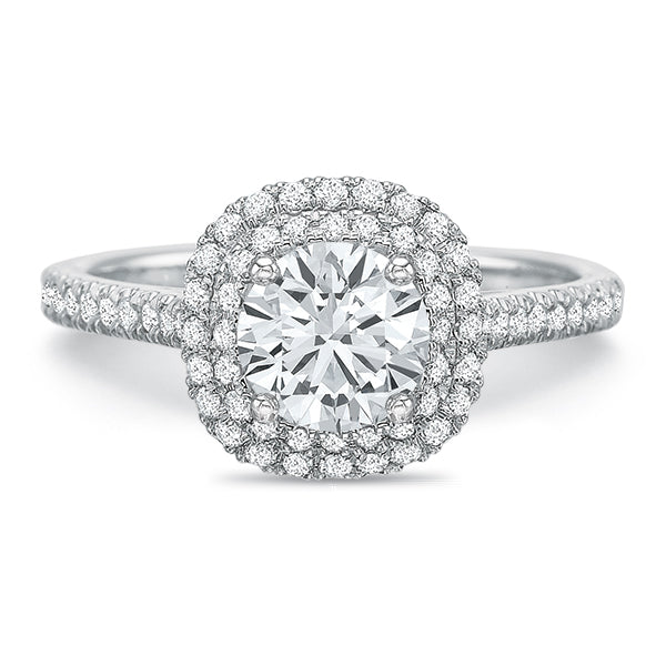 18KW Precision Set New Aire Double Cushion Halo Engagement Ring