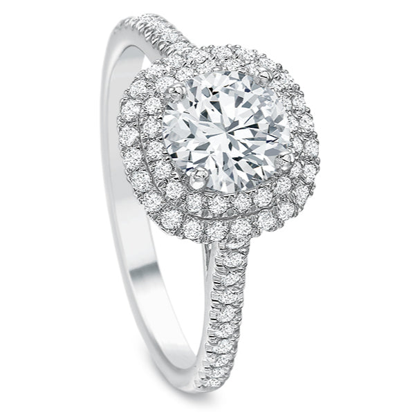 18KW Precision Set New Aire Double Cushion Halo Engagement Ring