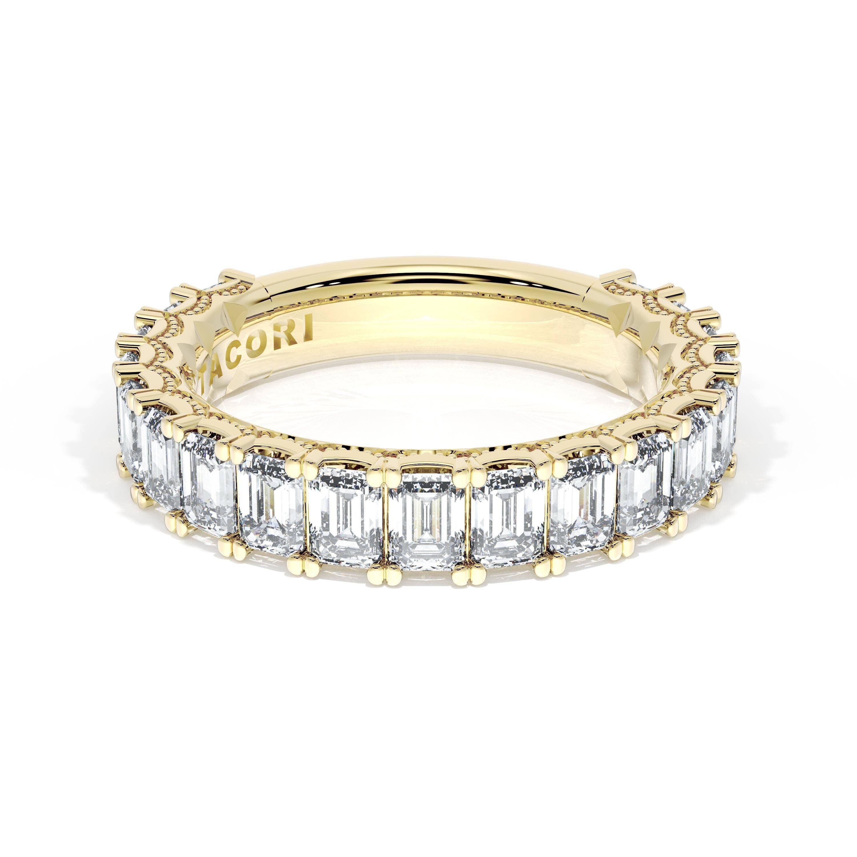 18K YELLOW GOLD EMERALD CUT DIAMOND BAND