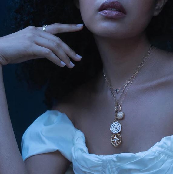 18KY Slim "Rae" Locket Necklace With Champagne Diamonds
