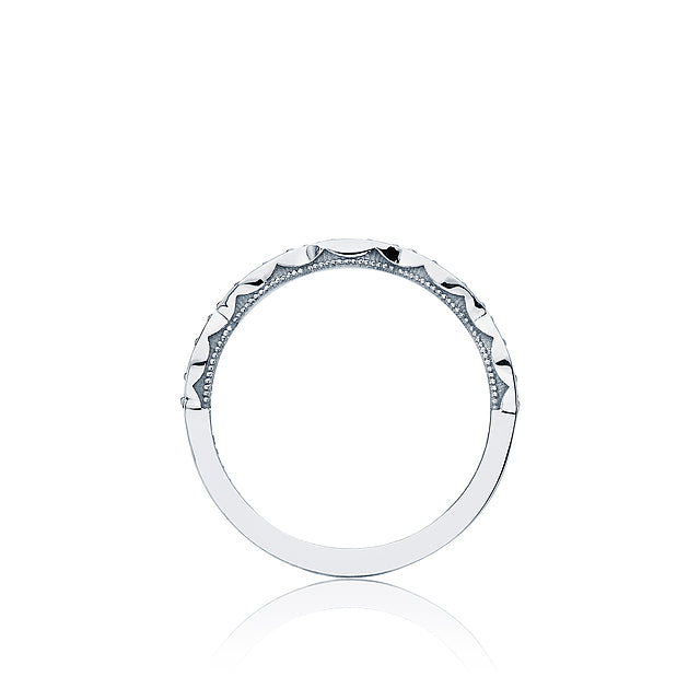 18KW Sculpted Crescent Marquise Design Wedding Band With Diamond