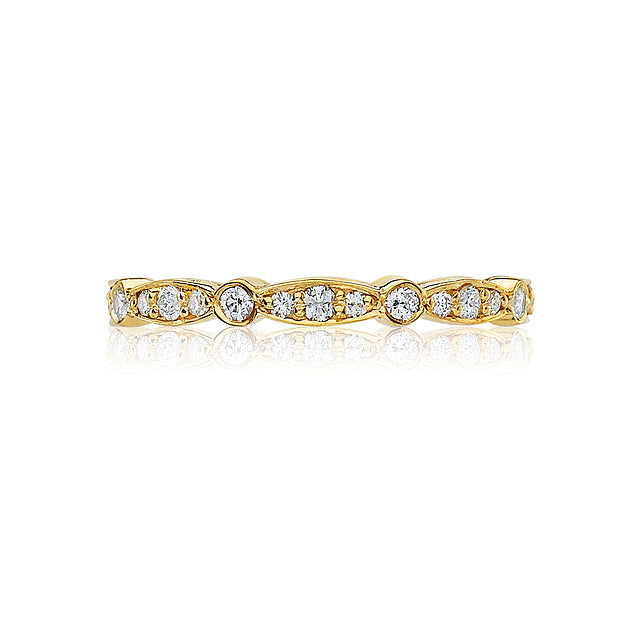 18KY Sculpted Crescent Marquise And Round Design Wedding Band