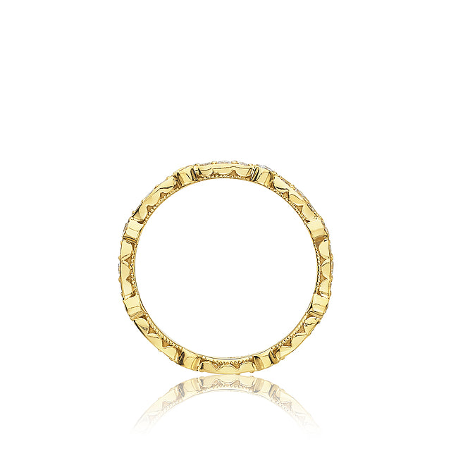 18KY Sculpted Crescent Marquise And Round Design Wedding Band