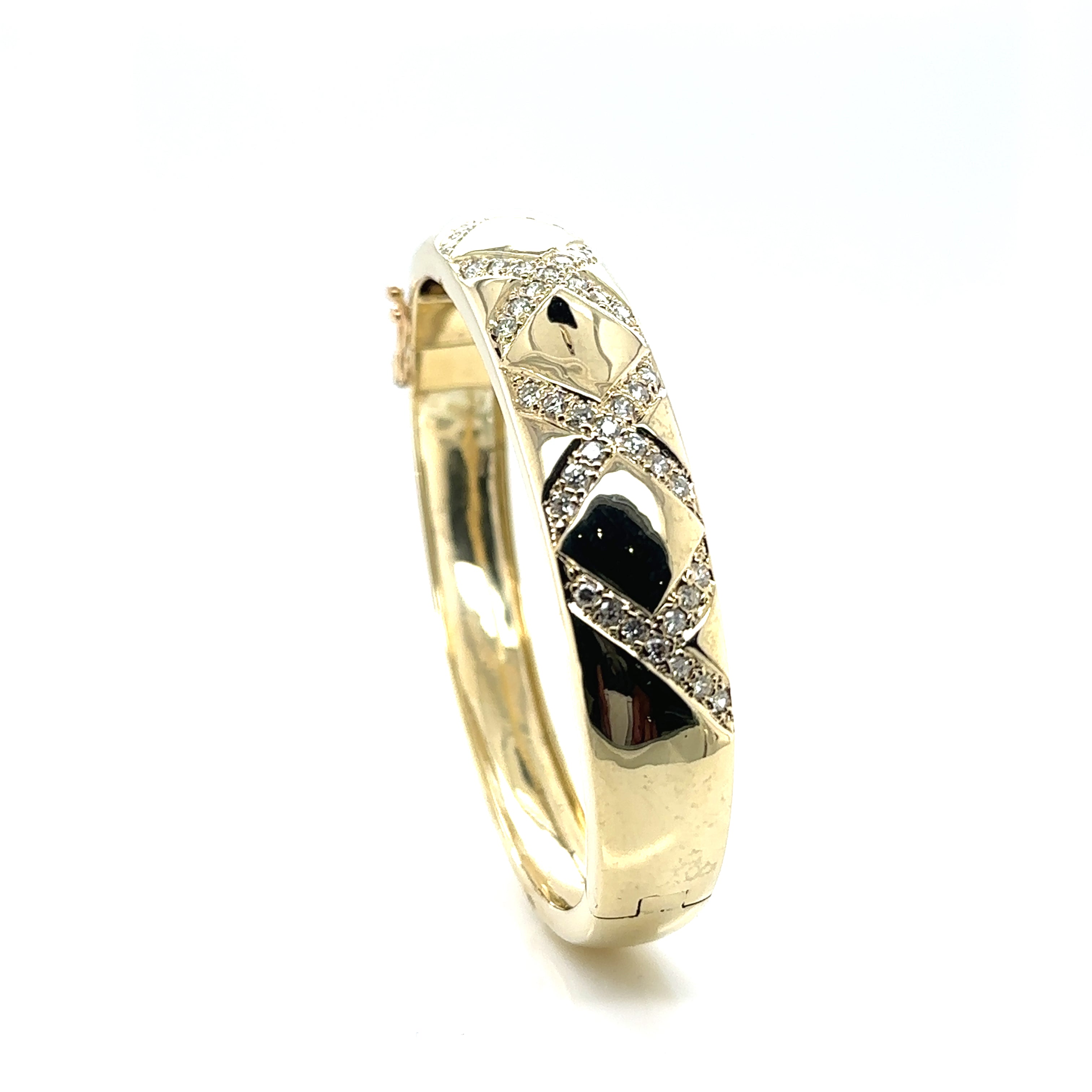 14KY Diamond "X" Bangle Bracelet