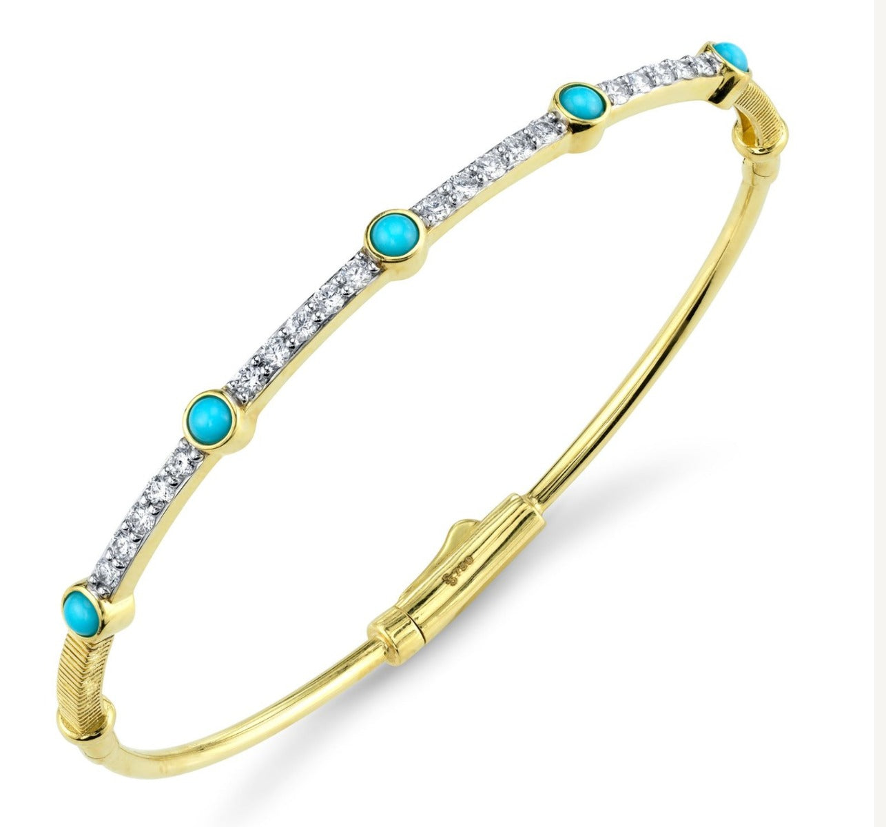 18KY Turquoise And Diamond Bangle