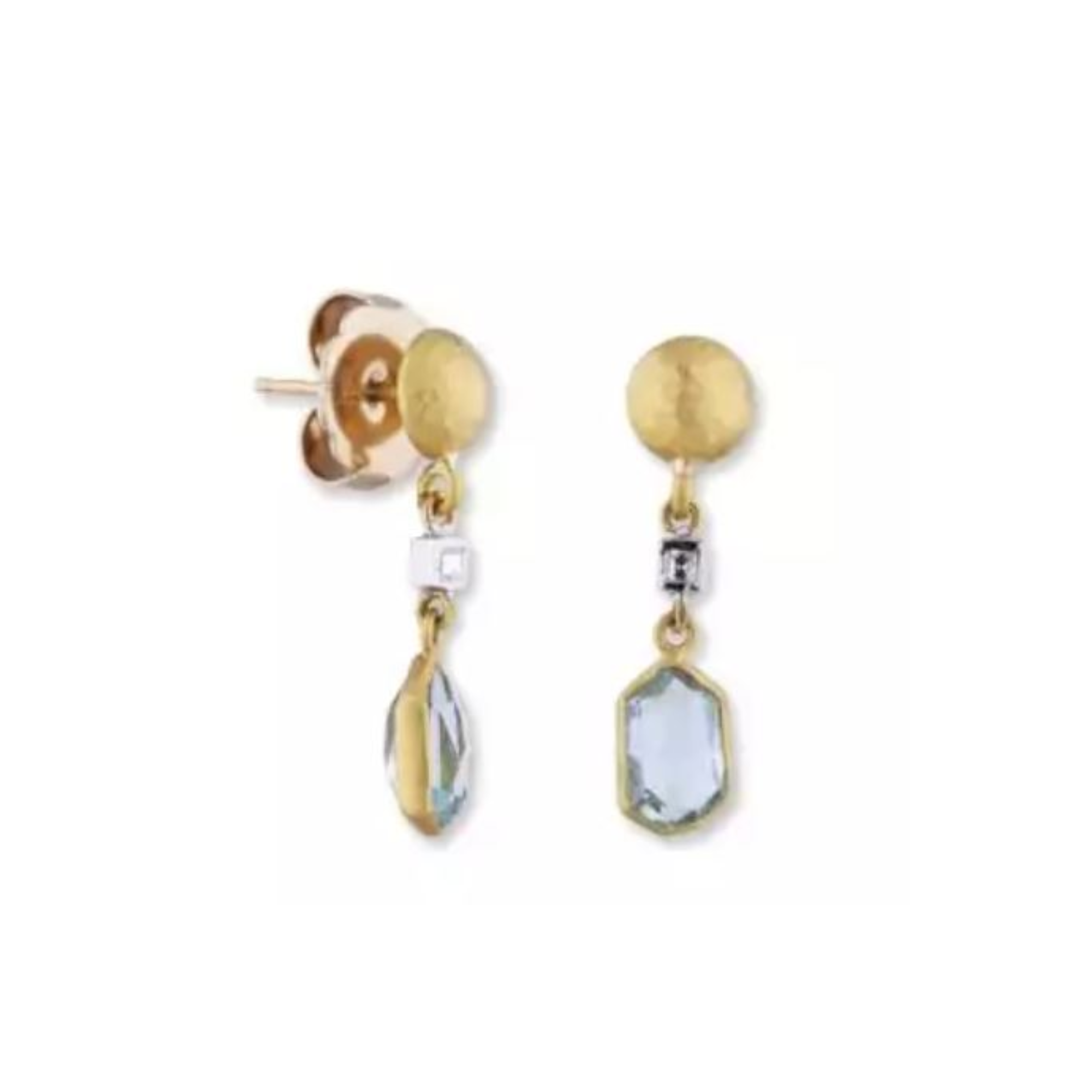 24KY Blue Topaz Deco Earrings