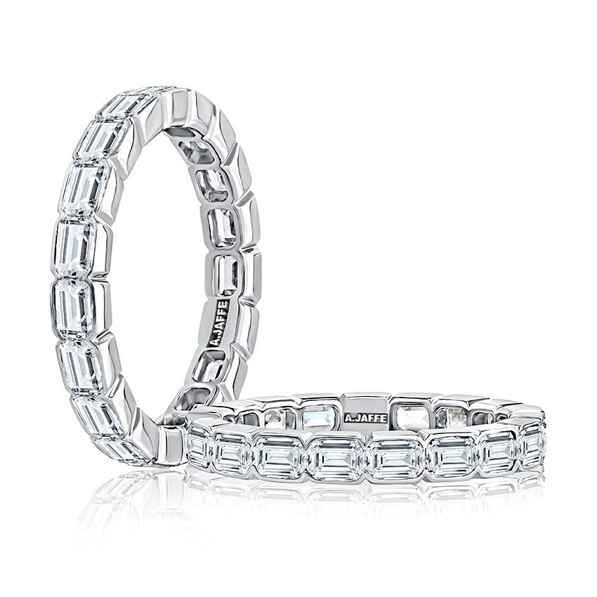14KW A. Jaffe Emerald Cut Bezel Eternity Diamond Wedding Band