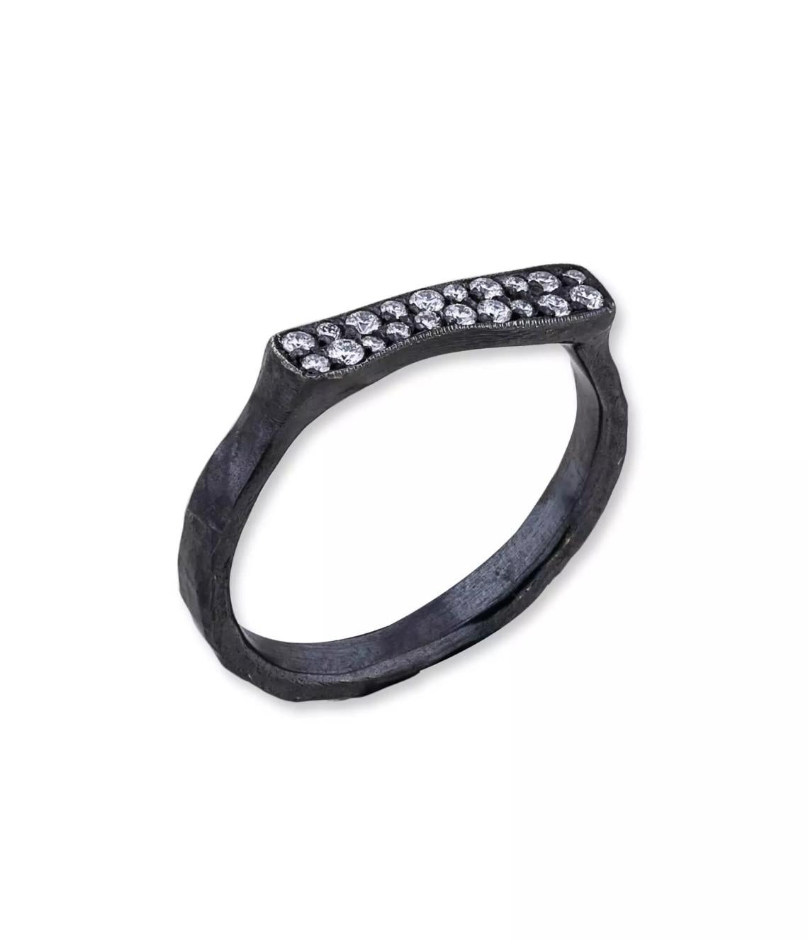 SS Lika Behar Stockton Oxidized With Diamonds Stackable Ring