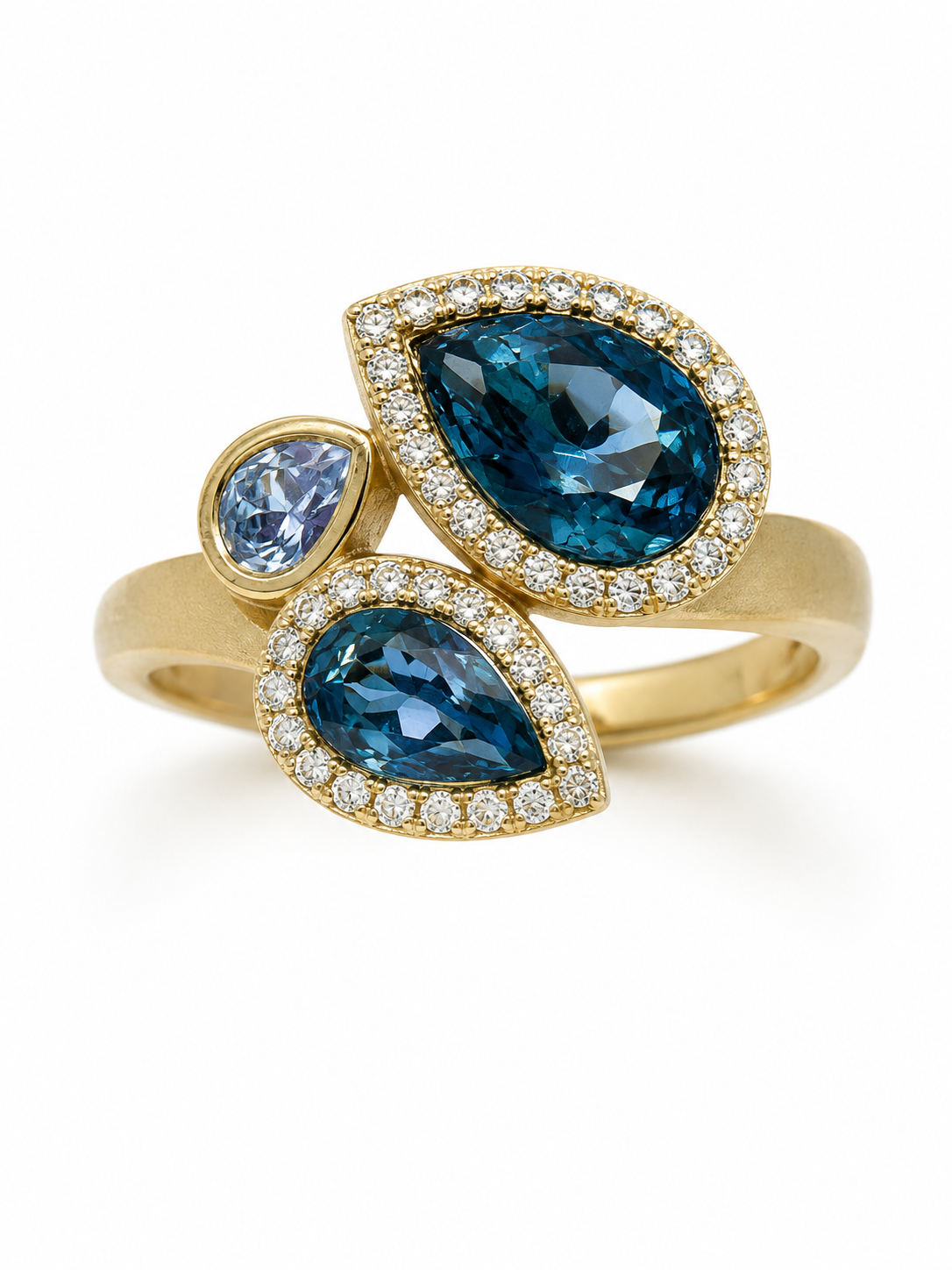 14KY Blue Topaz Tri-Stone Bypass Ring with Diamond Accent