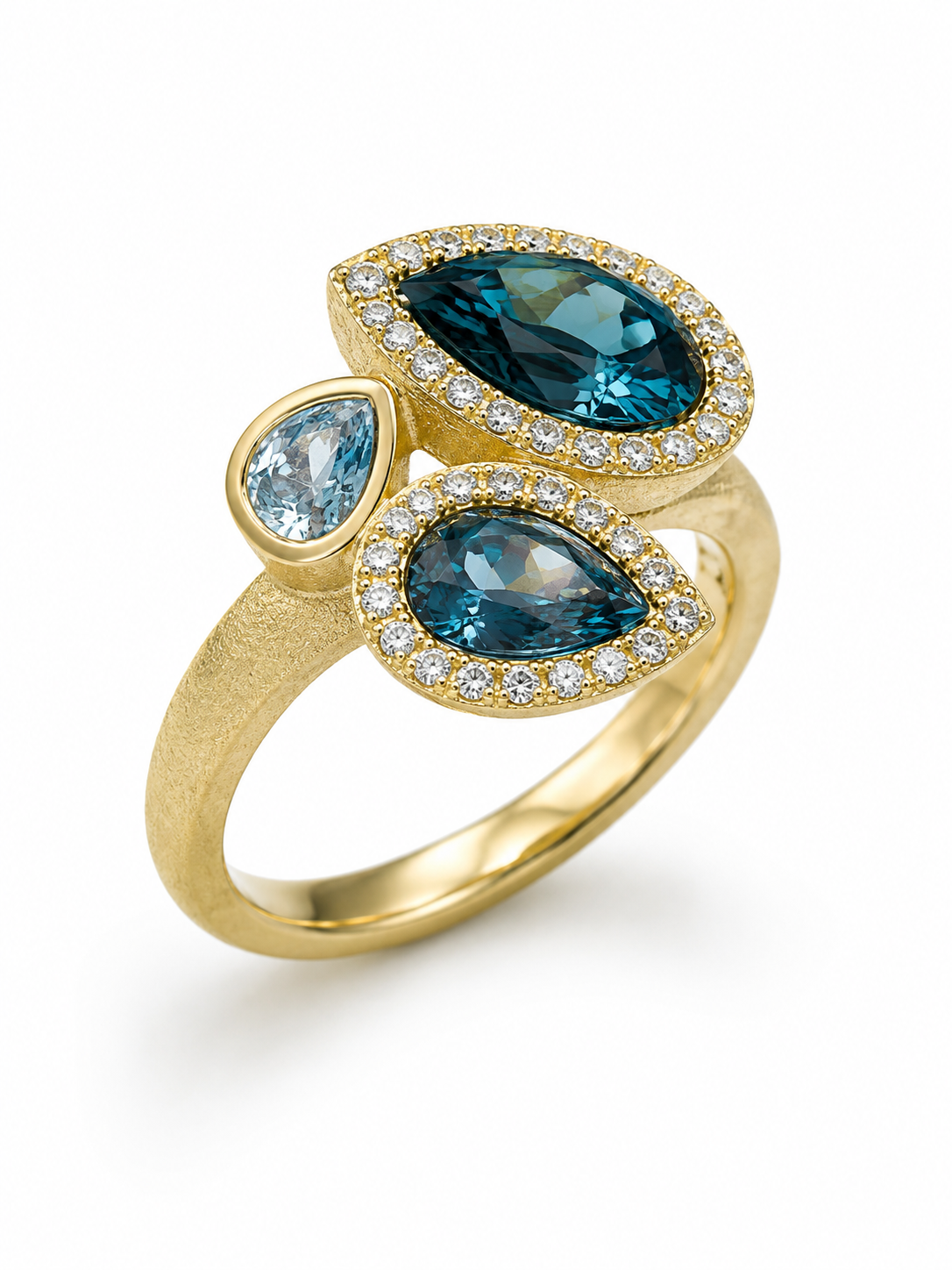 14KY Blue Topaz Tri-Stone Bypass Ring with Diamond Accent
