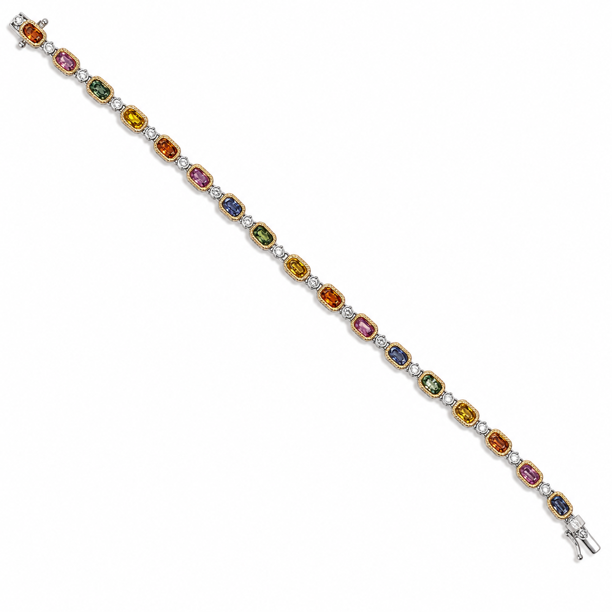 14KY/W Rainbow Multi- Color Sapphire and Diamond Tennis Bracelet