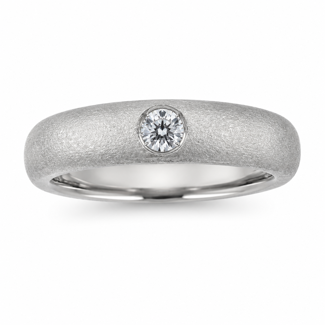 14KW Dilamani Bezel Set Diamond Ring with Sandblast Finish