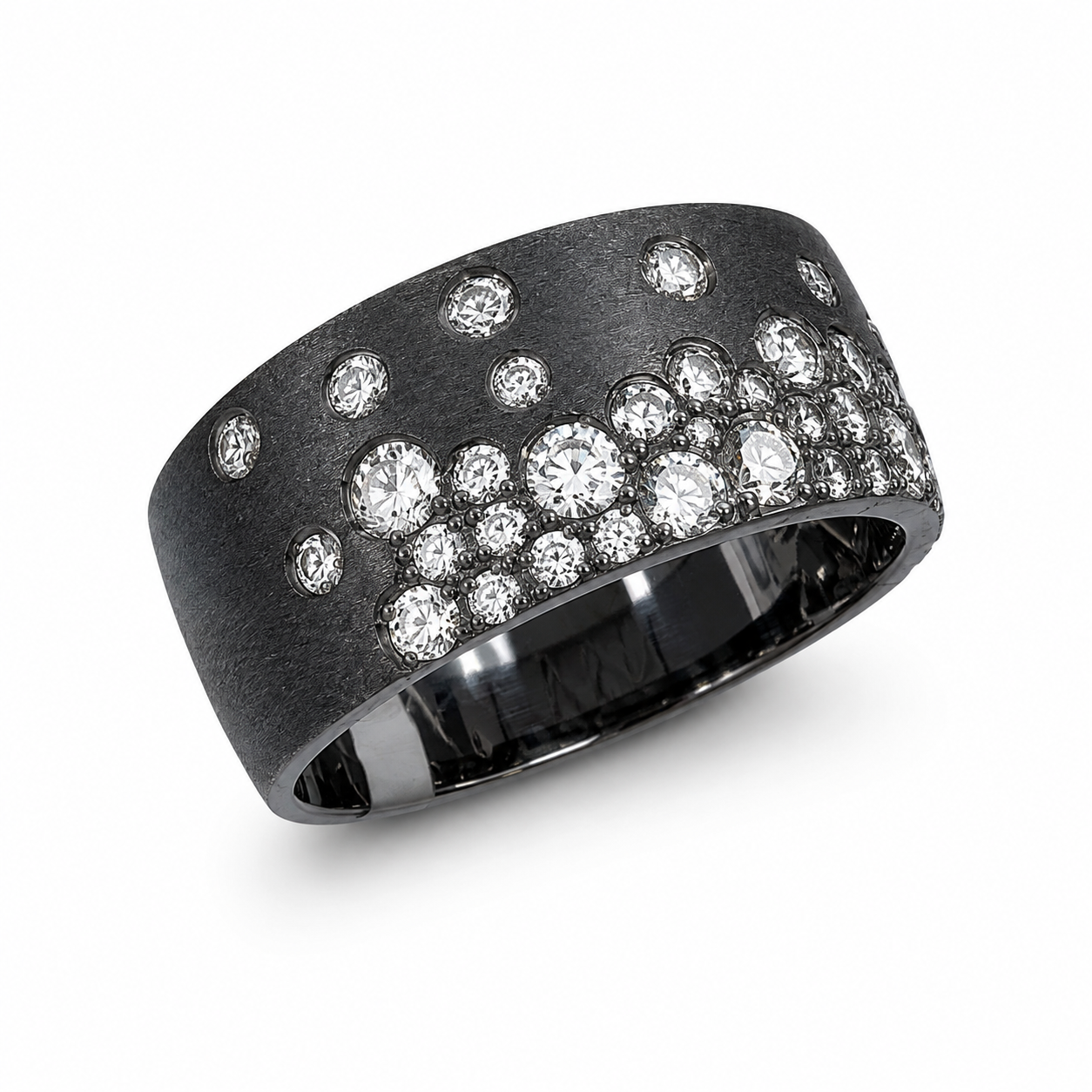 14KW Oxidized Dilamani Flush Set Diamond Cigar Band