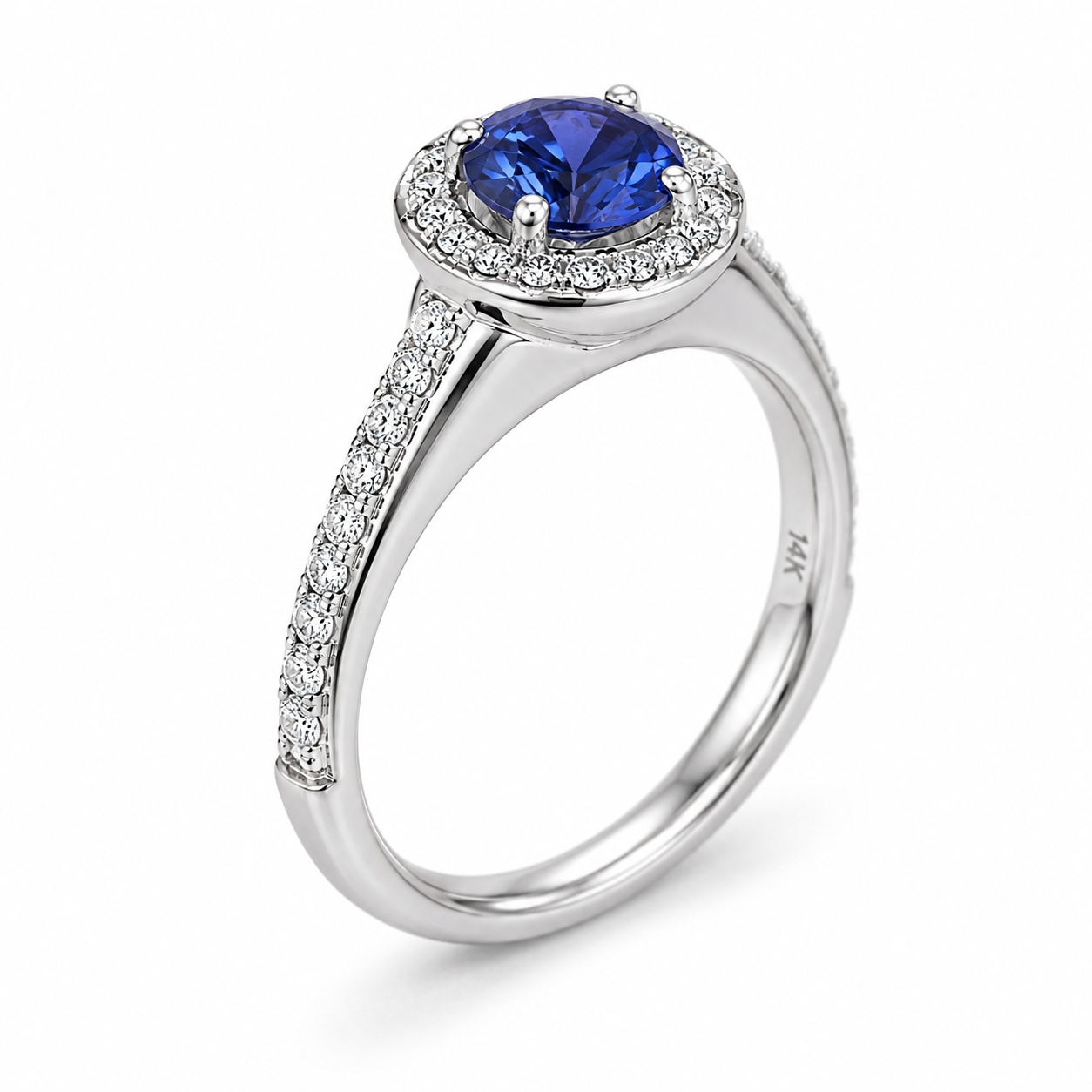 14KW Williams Signature Blue Sapphire Ring with Diamond Halo