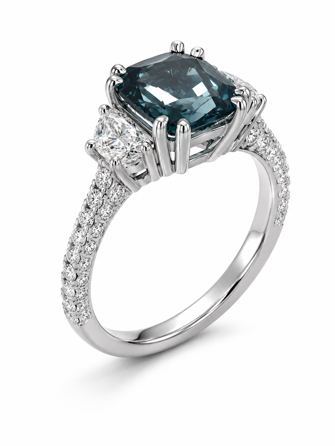 Platinum Williams Signature Teal Sapphire Three Stone Ring