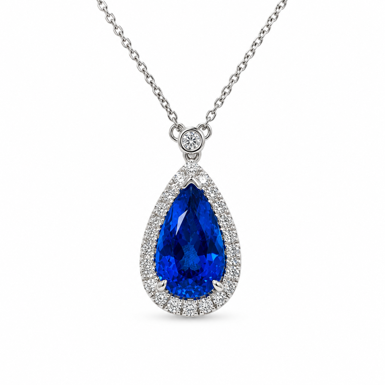 18KW Williams Signature Pear Shape Sapphire Pendant with Diamond Accent