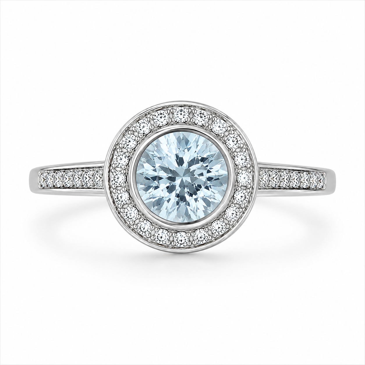 18KW Williams Signature Blue Mist Sapphire Halo Ring