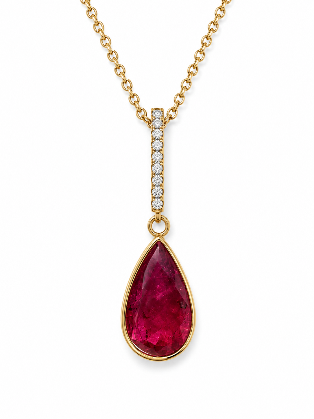 14KY Williams Signature Pear Shape Ruby Pendant with Diamond Accent