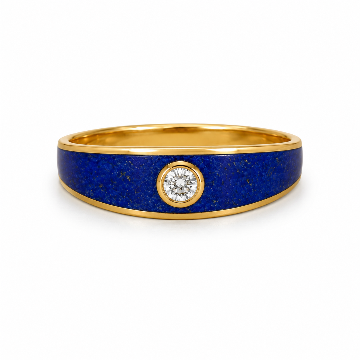 18KY Estate Lapis Inlay Ring with Diamond Accent