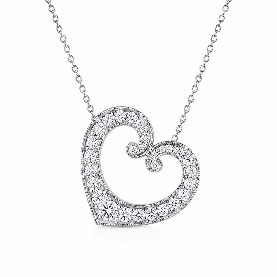 Platinum Estate Diamond and Sapphire Heart Pendant