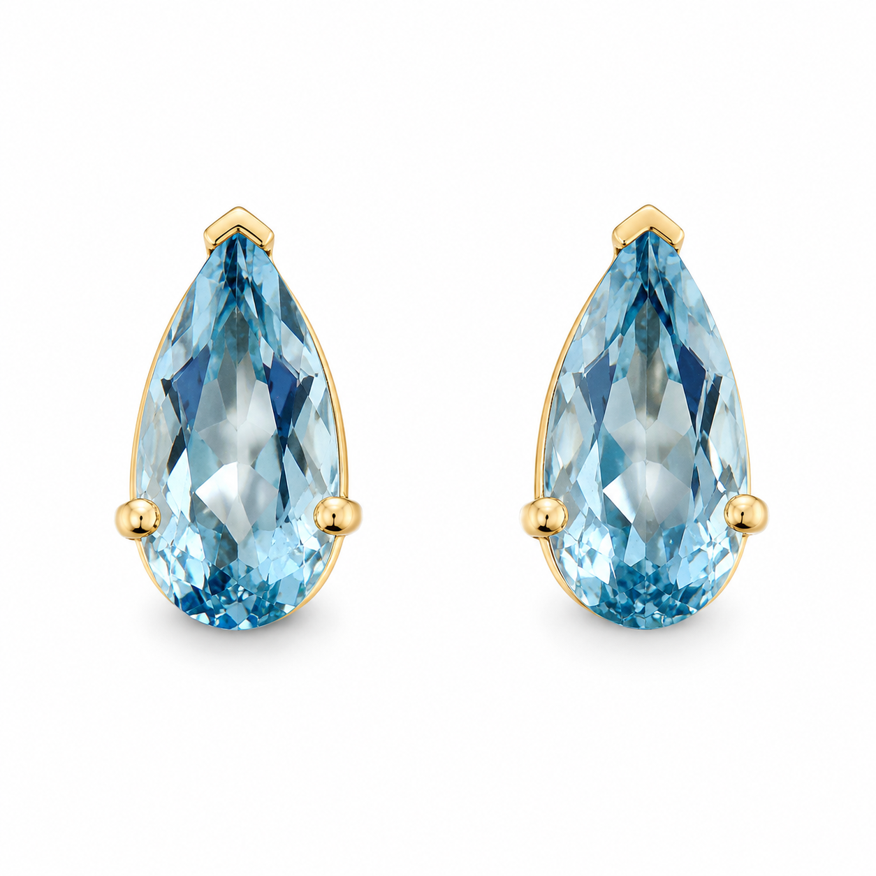 14KY Estate Pear Shape Aquamarine Stud Earrings